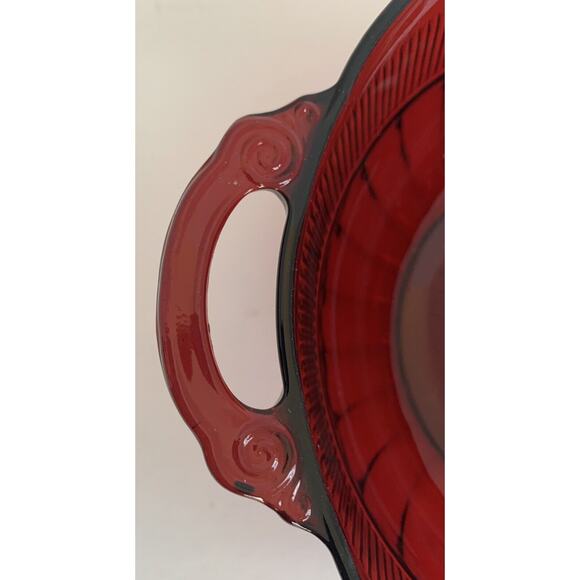Vintage Anchor Hocking Royal Coronation Ruby Red Large Handled Fruit Bowl 9.5" - Picture 3 of 6